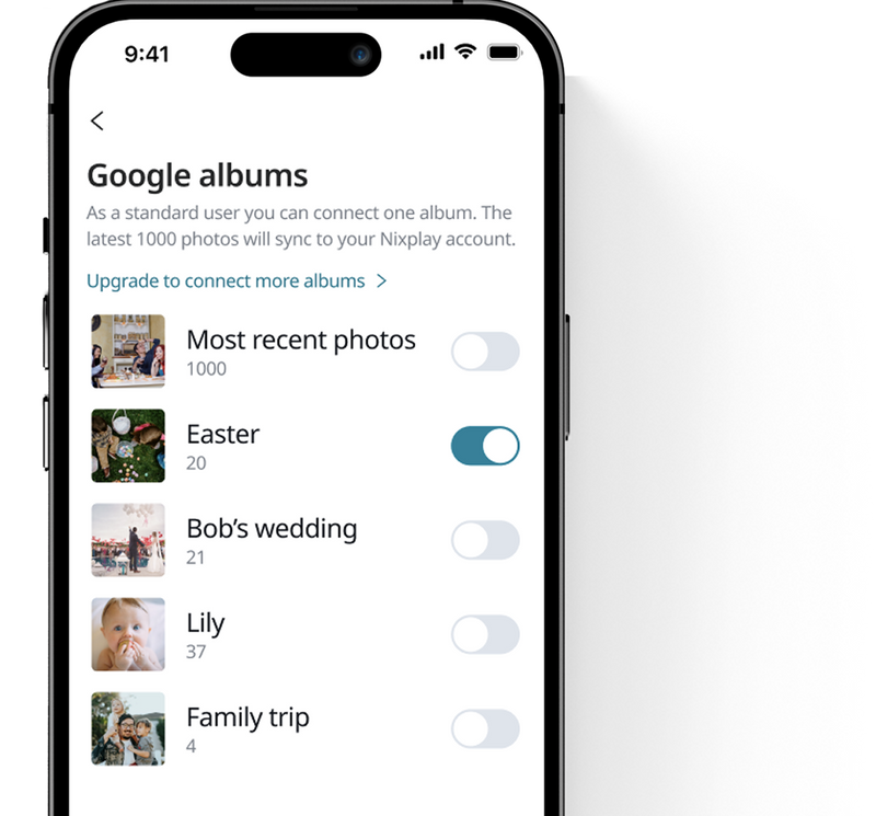 Auto sync with unlimited Google and Dropbox albums